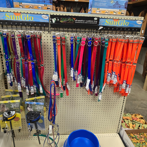 Pet leashes and supplies inside of North Arkansas Farm Supply