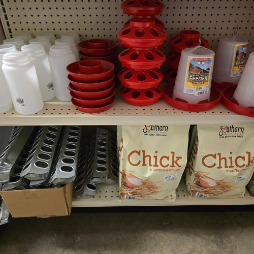 Chicken supplies inside of North Arkansas Farm Supply