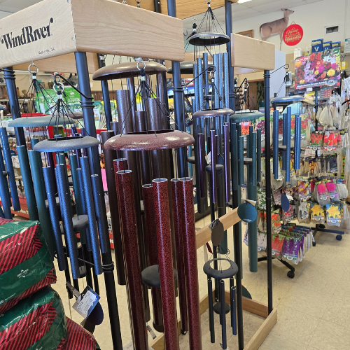 Wind chimes and supplies inside of North Arkansas Farm Supply