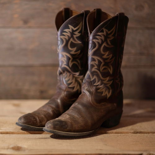 A pair of brown cowboy boots